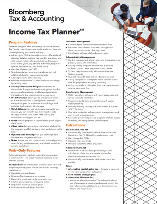 Bloomberg Tax Technology Income Tax Planner Data Sheet
